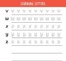 Learning letters writing alphabet and simple handwriting practice flat vector illustration.