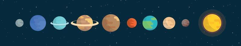 conjunto de planetas de dibujos animados y sistema solar simple en la ilustración de vector plano de fondo blanco.