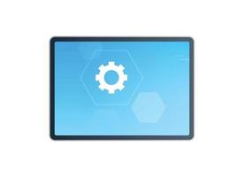 Cogwheel on tablet pc and teamwork flat vector illustration.