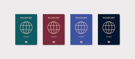 variedad de pasaportes internacionales y pasaporte diferente en la ilustración de vector plano de fondo blanco.