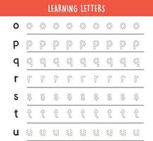 Learning letters writing alphabet and simple handwriting practice flat vector illustration.