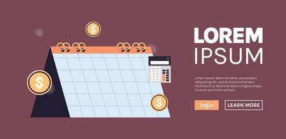 Calculating invoice and bookkeeper calendar flat vector illustration.