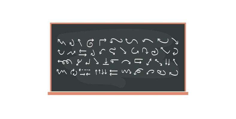 Hand drawn arrows concept and simple arrows on chalkboard flat vector illustration