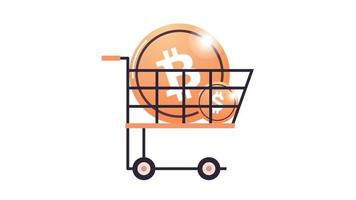 Trolley cart and cryptocurrency mining virtual money digital currency flat vector illustration.