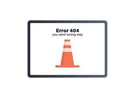 Mensaje de error 404 no encontrado y problema de conexión a Internet en la ilustración de vector plano de tablet pc.