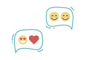 Simple facial expression and yellow cartoon smile chat bubbles flat vector illustration.