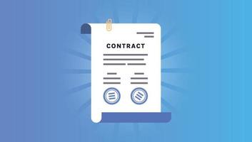 Contract closing agreement with paper and digital signature stamp flat vector illustration.