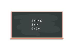 Numbers study and math exercises calculating on chalk board at lesson flat vector illustration.