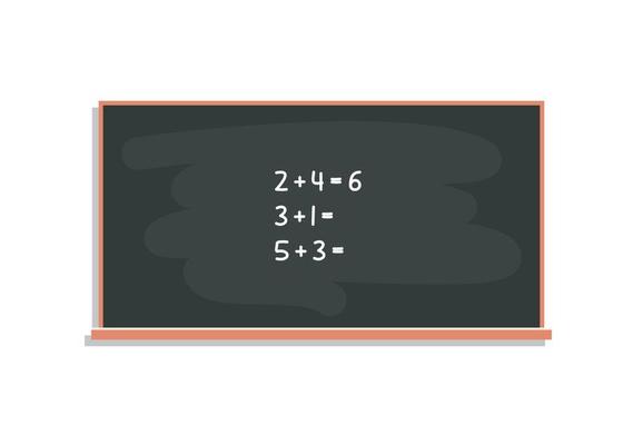 Numbers study and math exercises calculating on chalk board at lesson flat vector illustration.