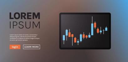 Analyzing and stock market trading graph candlestick chart flat vector illustration.