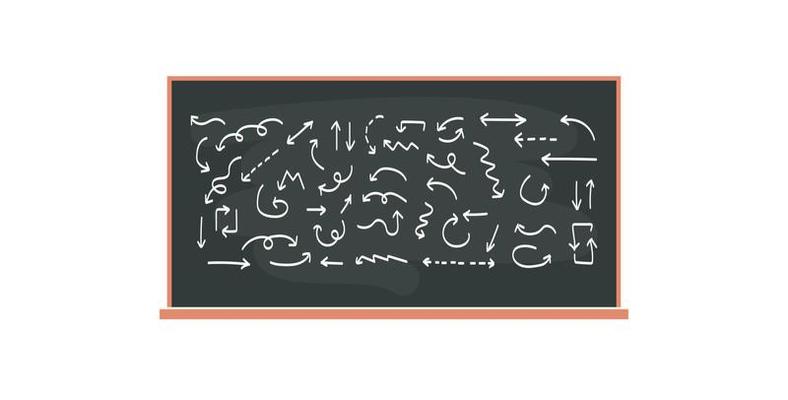 Hand drawn arrows concept and simple arrows on chalkboard flat vector illustration.
