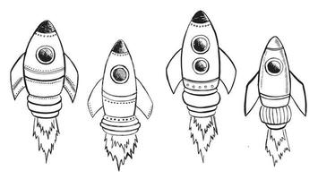 nave espacial cohete, ilustración vectorial dibujada a mano. vector