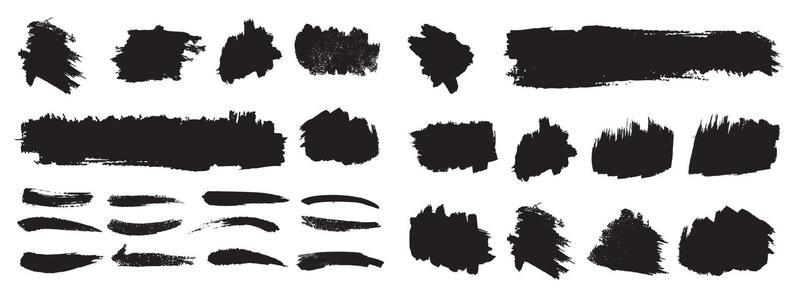 Set of black paint, ink brush strokes