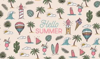 Hello Summer, hand drawn illustration. vector