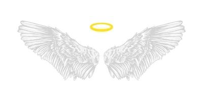 Realistic religious angel wings. White isolated pair of falcon wings, sketch bird wings design template. Vector concept white cute feathered wing animal on white background