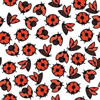 Ladybug sketch doodle seamless pattern. Children cute ladybirds red insects flying. Vector isolated polka dot on white background vector illustration