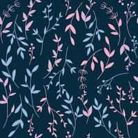 Vintage colorful leaf pattern on navy blue background. Floral trendy illustration. Vintage wallpaper, background, wrapping paper vector