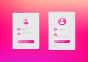 Login and password form. Neumorphism sign up and log in user page. Colorful background. Registration interface of modern web or mobile app. Neumorphic UI UX design. Create account form vector