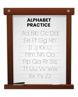 Alphabet letters tracing sheet with all letters of the alphabet. On the school board Kids worksheet with alphabet letters. Basic writing practice for kindergarten children vector illustration learning