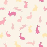 Easter spring pink pastel pattern with cute bunny. Hand drawn flat rabbits. Vector illustration