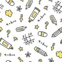 The pattern is a school doodle of elements. Back to school. Vector illustration in line style.