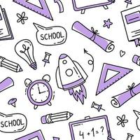 The pattern is a school doodle of elements. Back to school. Vector illustration in line style.