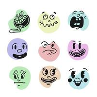 emoji retro de cara sonriente. caras de personajes de dibujos animados de los años 30. Ilustración de vector de sonrisa cómica vintage