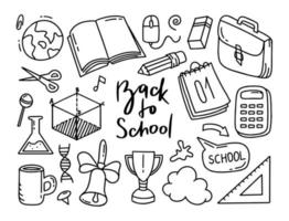 Back to school doodle set of elements. Vector illustration in line style.