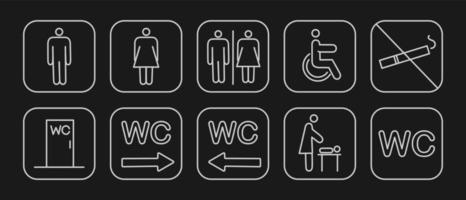 Set toilet navigation icons. Wayfinding wc female male for disabled and mother and child room. Vector illustration