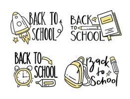 Back to the lettering doodle elements school. Vector illustration in line style.