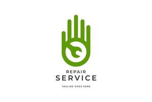 mano minimalista simple con llave para el vector de diseño del logotipo del servicio de reparación de máquinas de automóviles