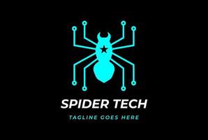 Geometric Black Minimalist Spider with Electronic Circuit for Tech Technology Logo Design Vector