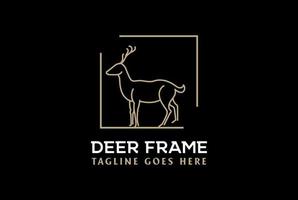 Golden Deer Elk Reindeer Moose with Square Frame Logo Design Vector