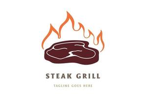 Vintage Pork Ham Meat with Flame for BBQ Grill Logo Design Vector