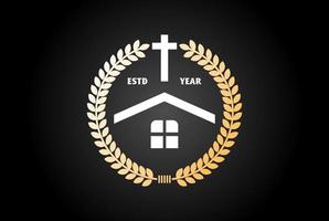 Elegant House with Jesus Cross for Christian Catholic Church Community Charity Foundation or School University Logo Design vector