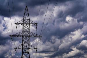 Terrible dark clouds over high voltage lines photo