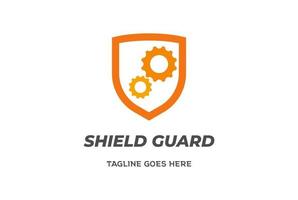 Cogs de engranajes de máquinas industriales con vector de diseño de logotipo de escudo protector seguro