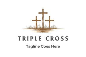 Retro Vintage Jesus Cross Two Thieves Christian Church Logo Design Vector