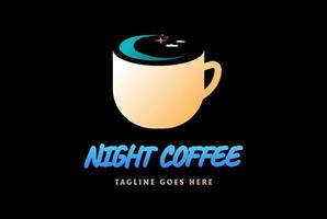 Modern Coffee Cup Mug with Night Crescent Moon and Star Cloud for Bar Cafe Restaurant Logo Design Vector