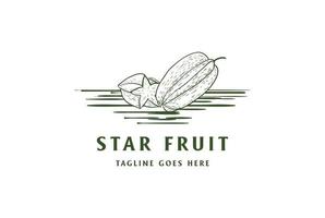 Retro Vintage Hand Drawn Fresh Star Fruit for Store Shop Logo Design Vector