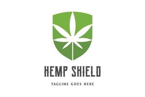 vector de diseño de logotipo de forma de escudo de cáñamo de hoja de marihuana