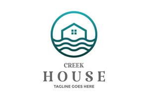 Circular Circle Water Beach Lake River Creek House Cabin Cottage Villa Chalet Logo Design Vector