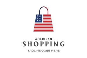 bolsa de compras en forma de bandera americana de estados unidos para la venta vector de diseño de logotipo de tienda de descuento