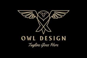 Golden Geometric Flying Owl Bird Line Monogram Logo Design Vector