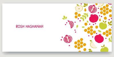 Rosh Hashanah banner with apples and pomegranates with honey. Traditional symbols of the Jewish New Year vector