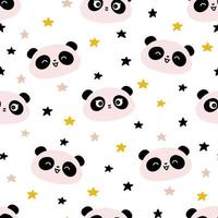 Trendy cartoon seamless pattern with stars pattern and panda face on white background. vector