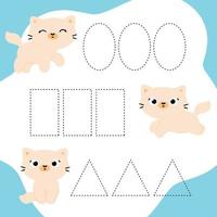 practice handwriting with kittens. ovals, rectangles and triangles dotted vector