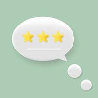 Modern 3D minimal white chat bubble with stars on a soft green background. social media publishing concept. 3d render illustration vector