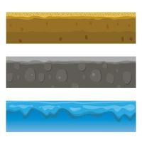 Soil, ground, and underground layers, cartoon seamless game levels. Vector cross-section view of natural earth texture with mud, pebbles