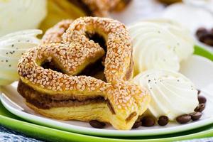 heart-shaped pastry with sesame seeds photo